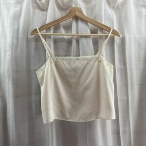 Forever 21 Ivory Lace Trim Cami Tank Top Women's Small Round Romantic Coquette
